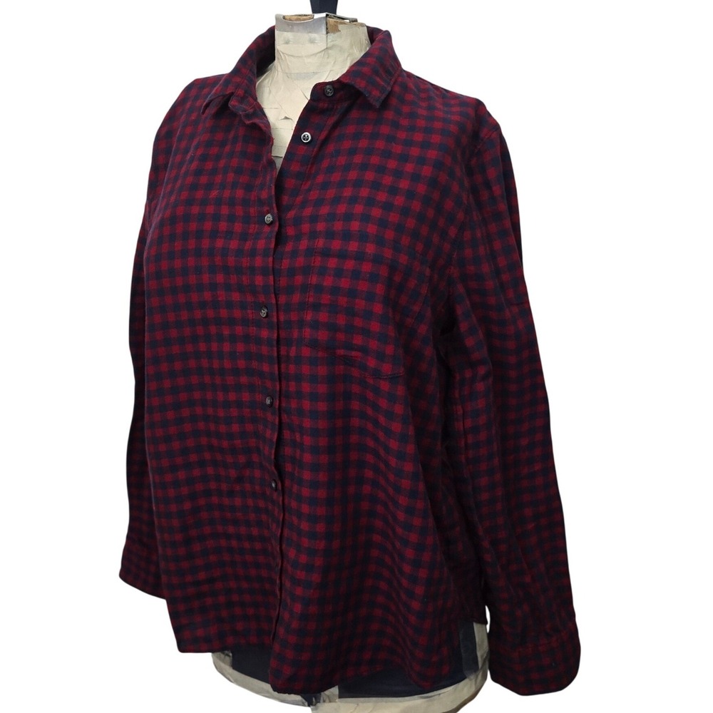 Madewell Shrunken Flannel Shirt Womens SM/Med Red Navy Plaid Button Down Cotton